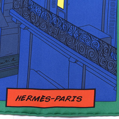 Hermes Silk Space Shopping Au Faubourg Scarf 90 Bleu Vert Rouge 2 of 8