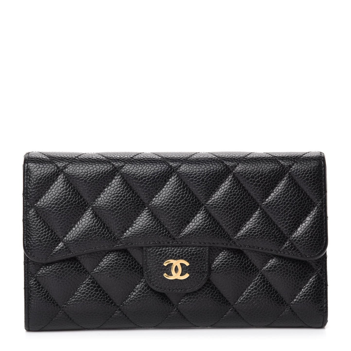 Caviar Quilted Large Flap Wallet Black