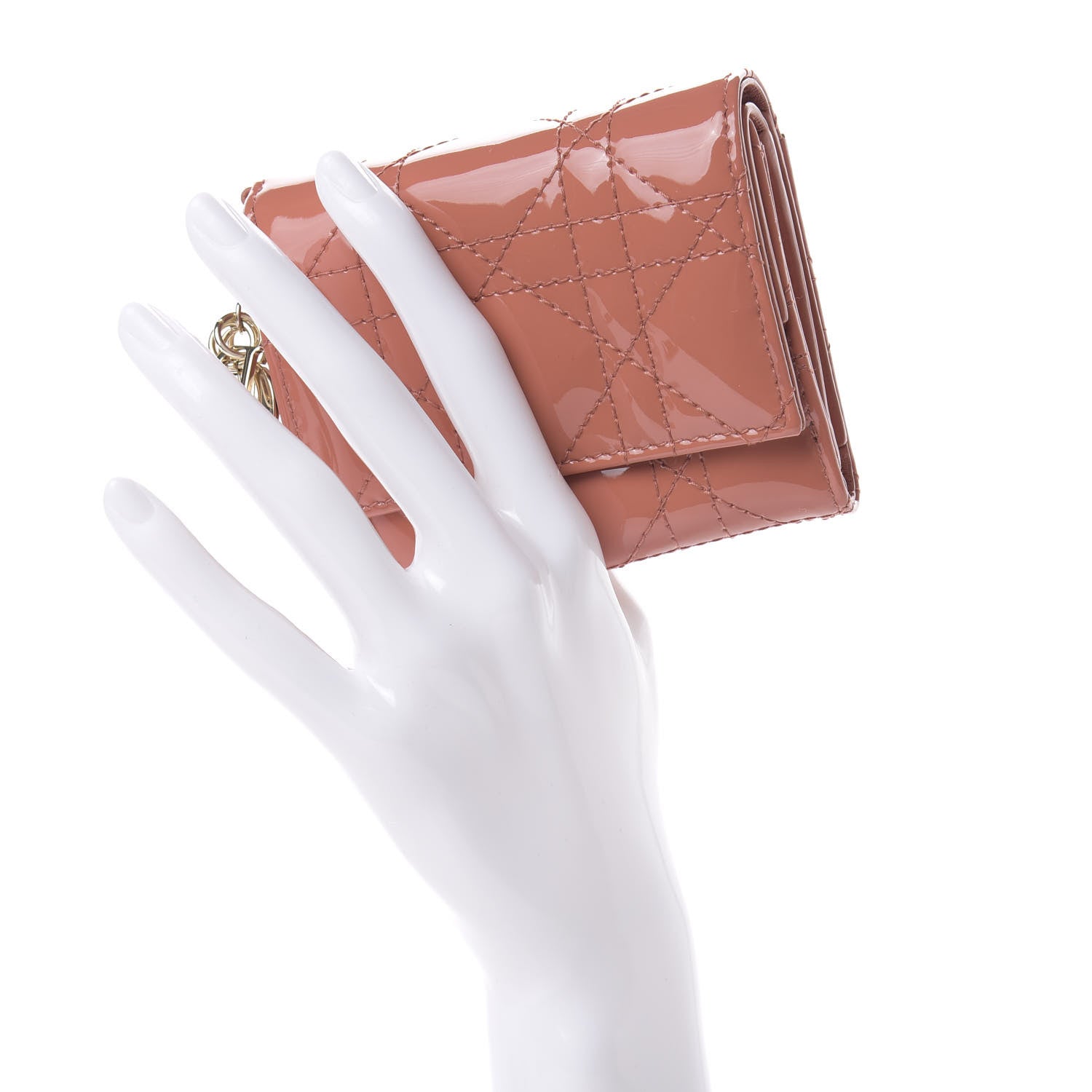Christian Dior Patent Cannage Lady Dior Lotus Wallet Dark Coral 2 of 9
