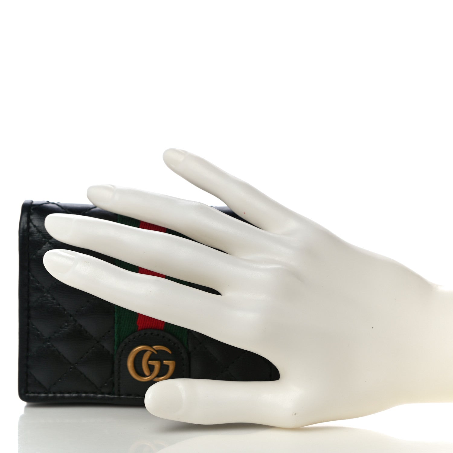 Gucci Calfskin Web Trapuntata GG Marmont Card Case Wallet Black 2 of 10