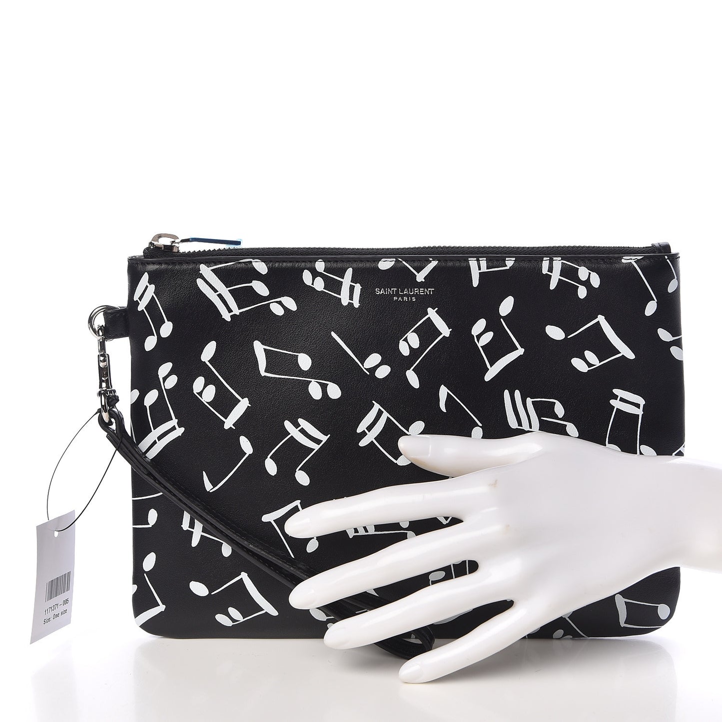 Calfskin Musical Notes Zip Pouch Black