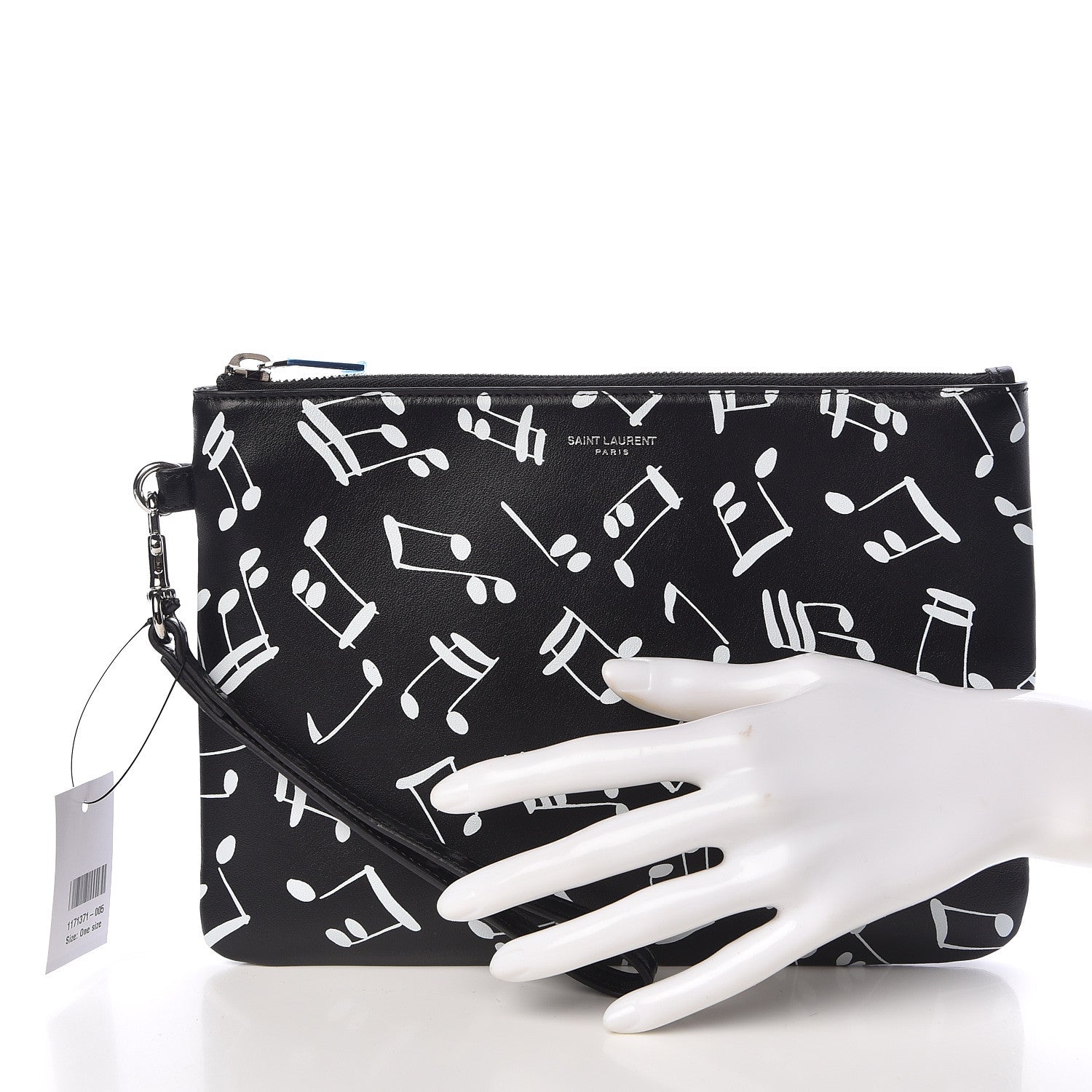 Saint Laurent Calfskin Musical Notes Zip Pouch Black 2 of 8