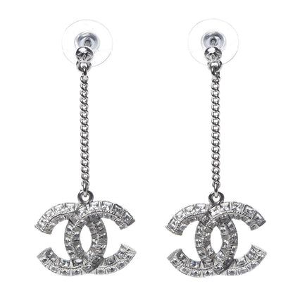 Chanel Baguette Crystal CC Drop Earrings Silver 1 of 4