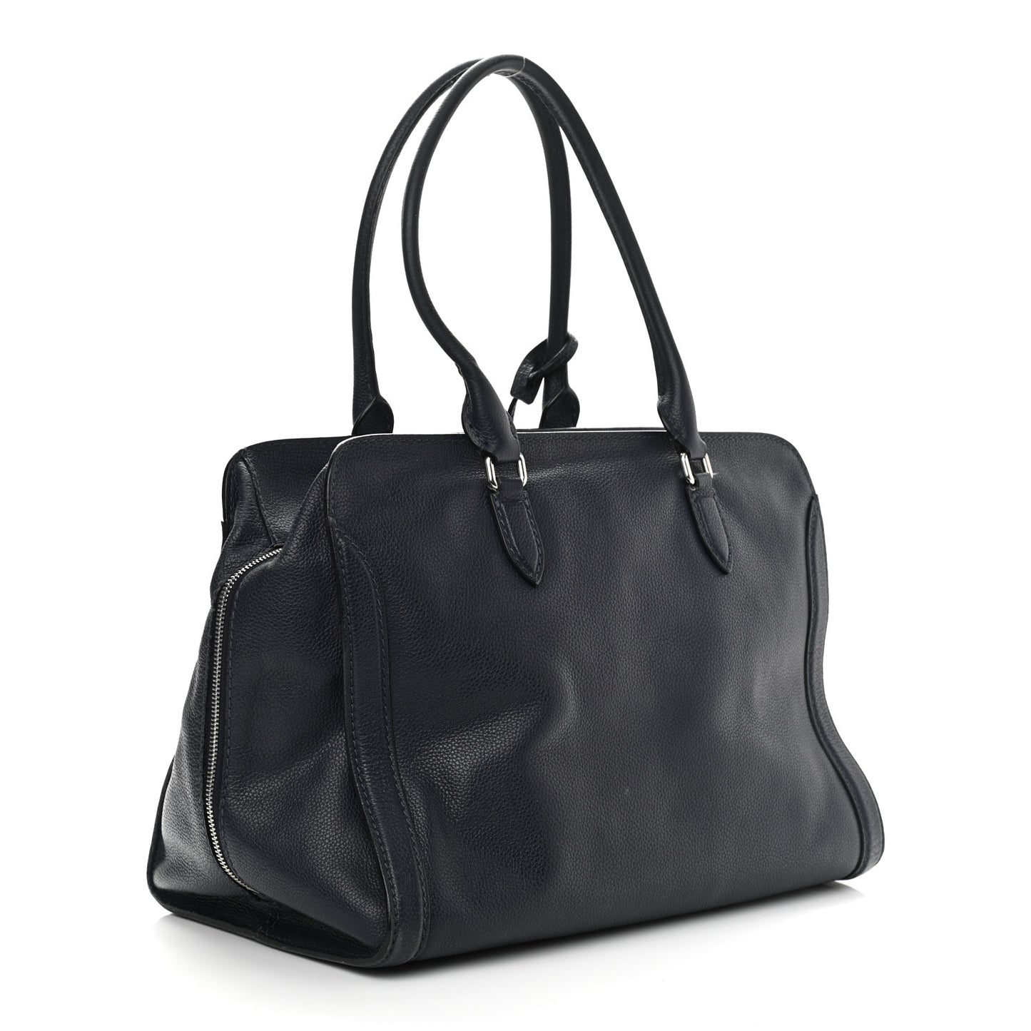 Pebbled Calfskin Large Skull Padlock Zip Around Tote Navy
