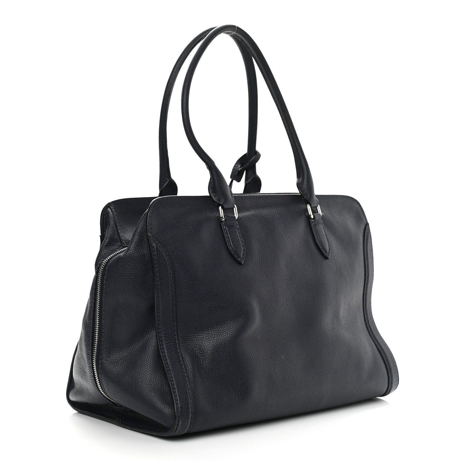 Alexander McQueen Pebbled Calfskin Large Skull Padlock Zip Around Tote Navy 3 of 15