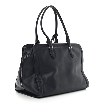 Alexander McQueen Pebbled Calfskin Large Skull Padlock Zip Around Tote Navy 3 of 15