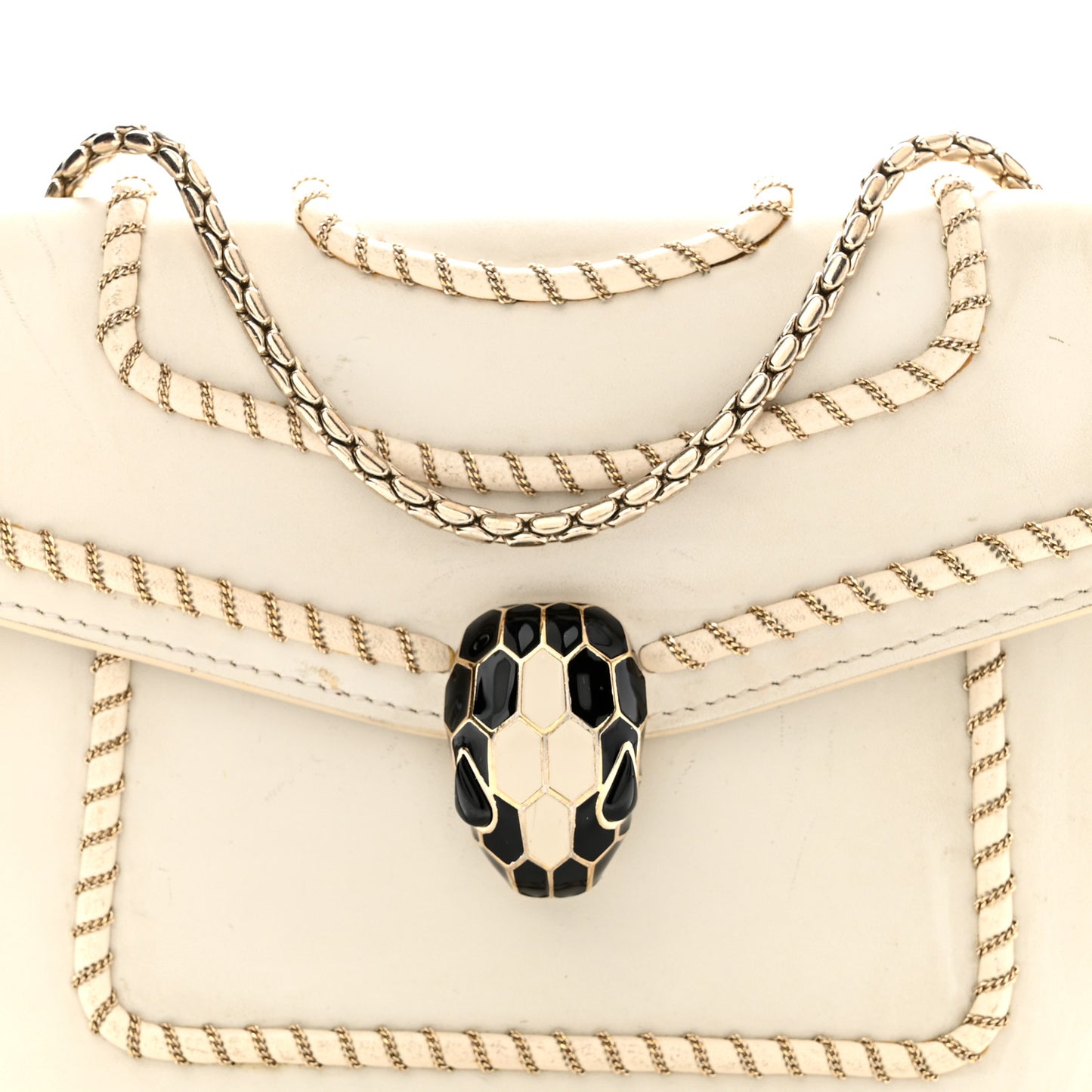 Calfskin Woven Chain Serpenti Forever Crossbody Bag White