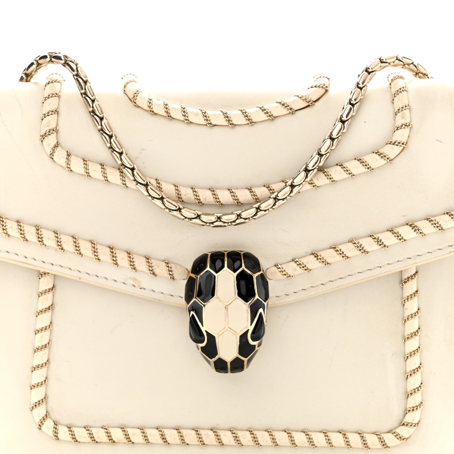 Bulgari Calfskin Woven Chain Serpenti Forever Crossbody Bag White 7 of 9
