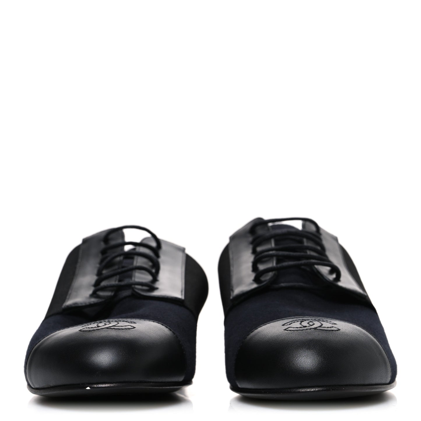 Calfskin Elastic Lace Up Cap Toe CC Loafers 40.5 Black Navy