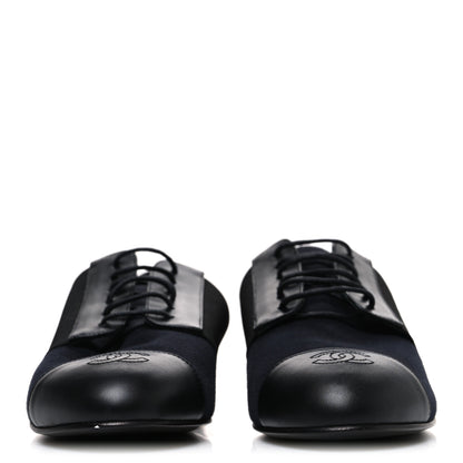 Chanel Calfskin Elastic Lace Up Cap Toe CC Loafers 40.5 Black Navy 3 of 10
