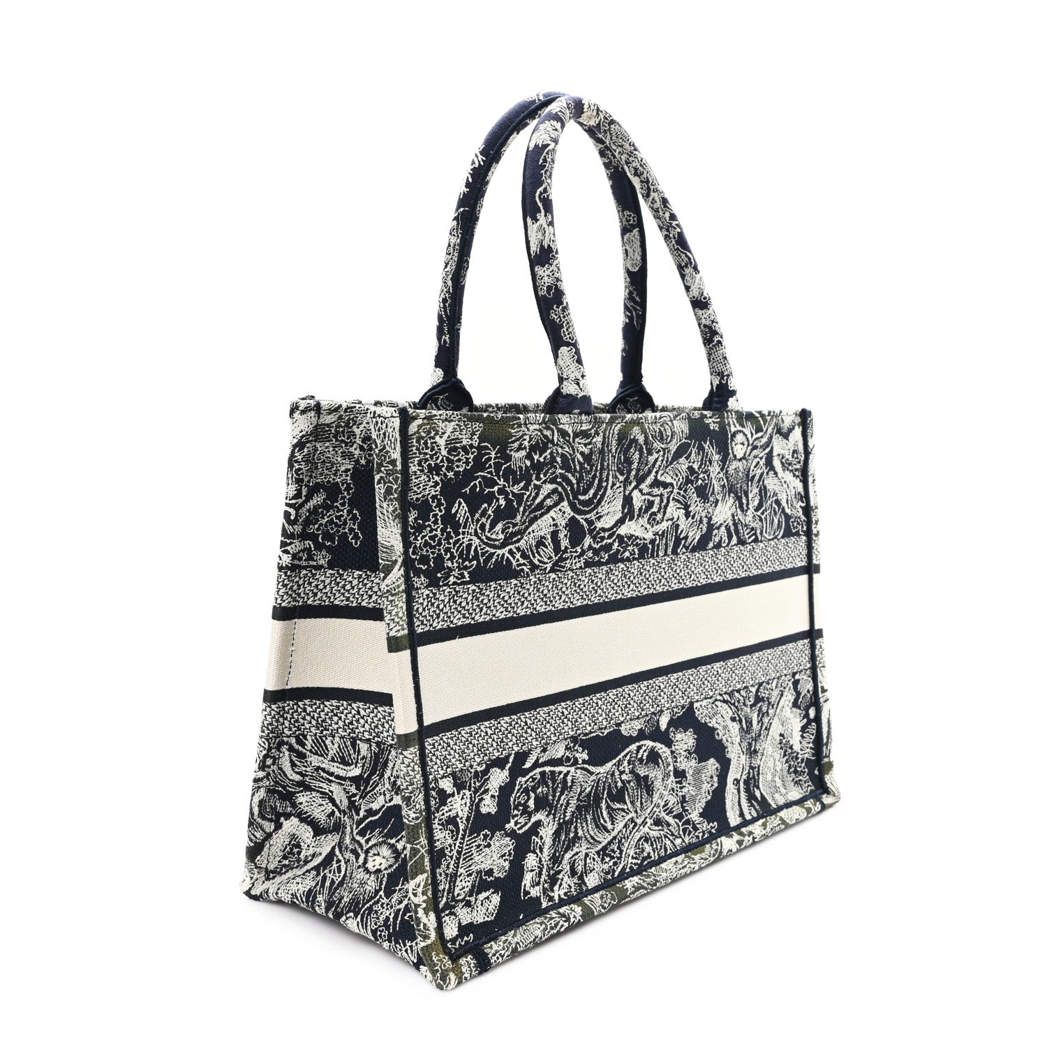 Christian Dior Canvas Embroidered Medium Toile De Jouy Reverse Book Tote Blue Green 2 of 11