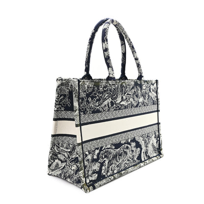 Christian Dior Canvas Embroidered Medium Toile De Jouy Reverse Book Tote Blue Green 2 of 11