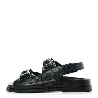 Chanel Lambskin Velcro Dad Sandals 36.5 Black 1 of 10