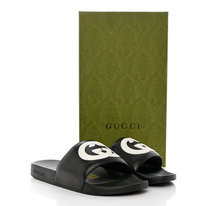 Gucci Nappa Miro Soft Calfskin Interlocking G Mens Slide Sandals 9 Black White 10 of 10