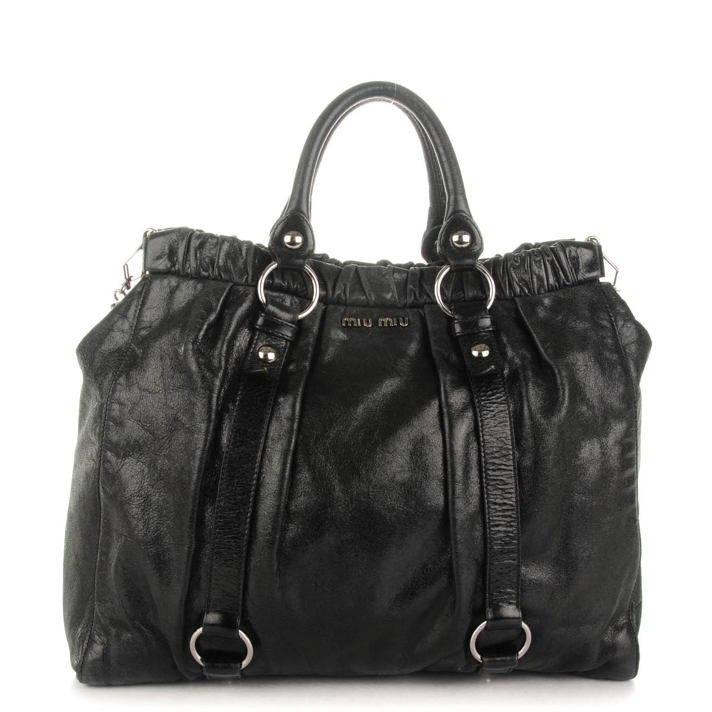 Vitello Lux Gathered Tote Nero Black