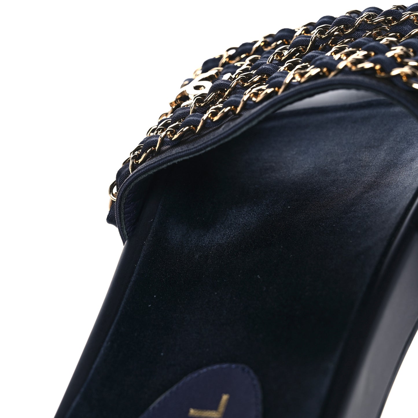 Satin Canvas Chain Slides Sandals Flats 40 Marine