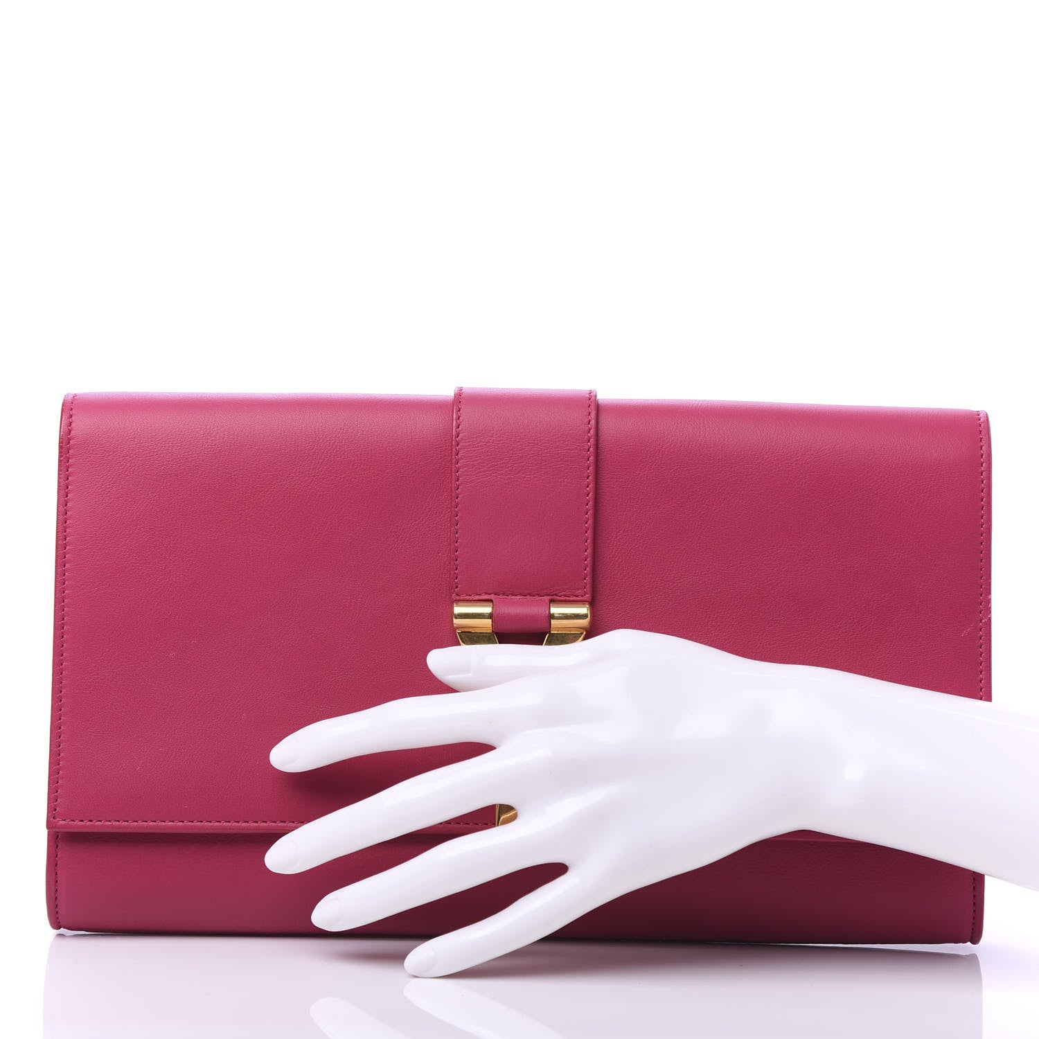 Saint Laurent Calfskin Classic Y Ligne Clutch Fuchsia 2 of 9
