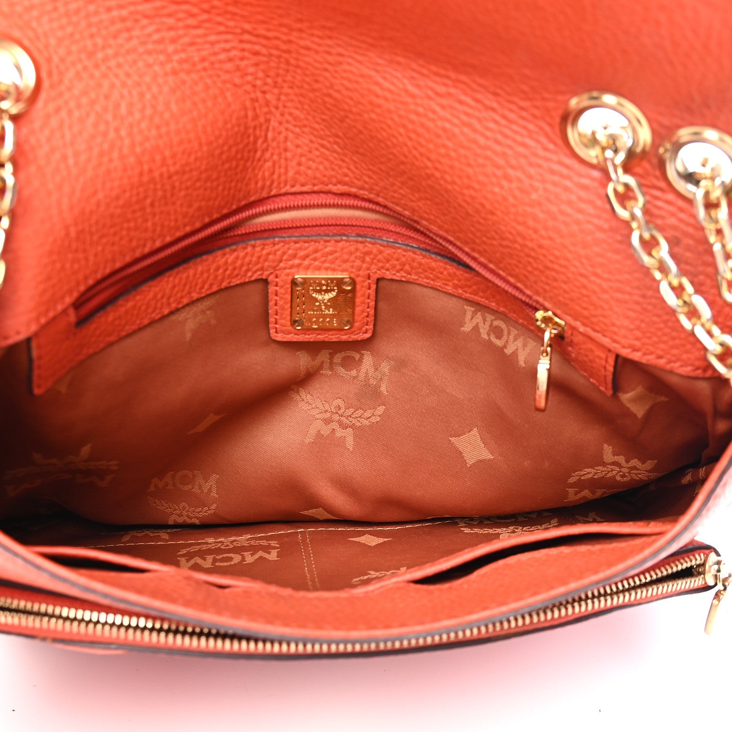 MCM Grained Calfskin Studded Shoulder Bag Orange 5 of 13
