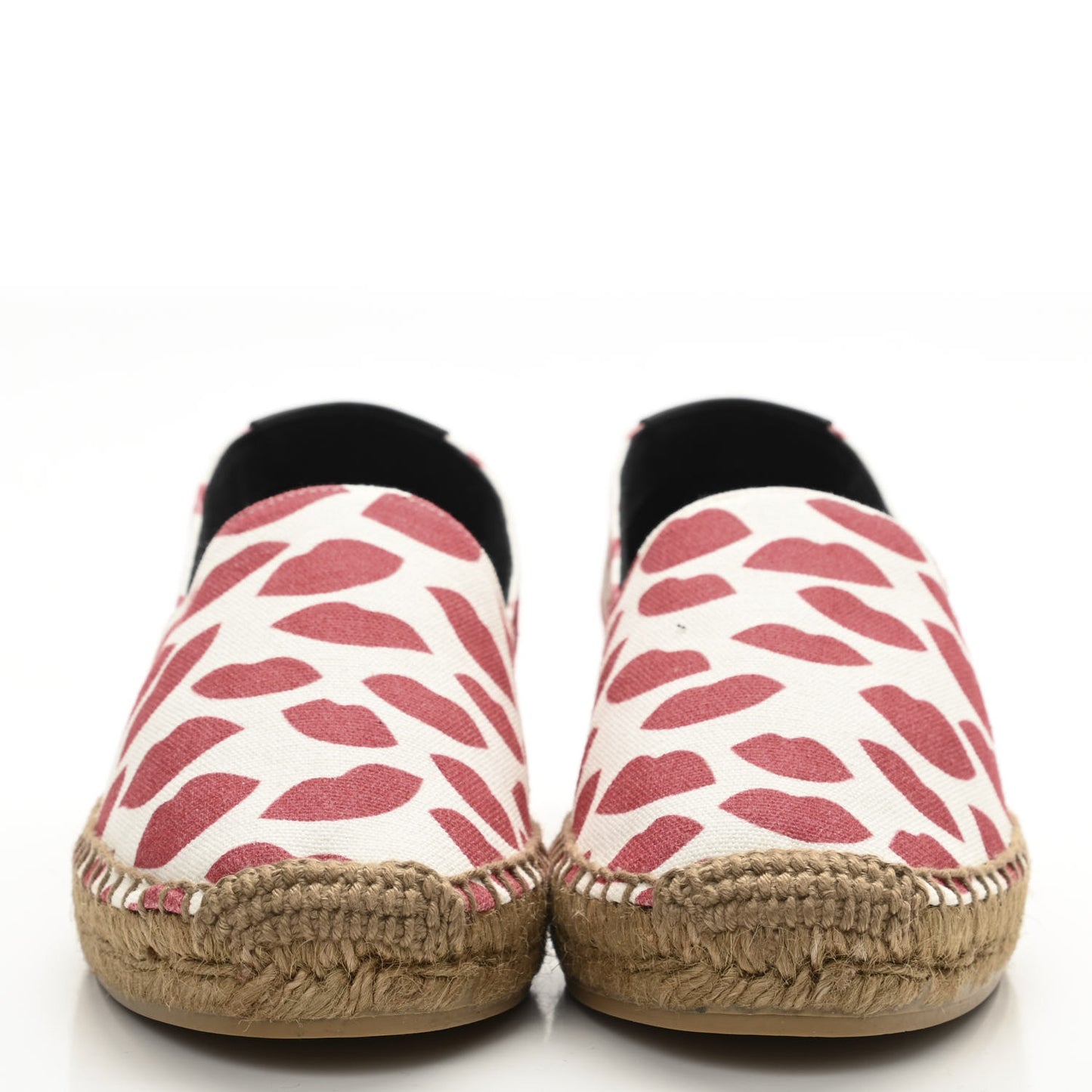 Lip Print Canvas Espadrilles 36 Bianco Rosso Black