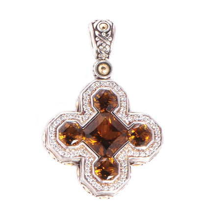 John Hardy Sterling Silver 18K Gold Citrine Diamond Batu Sari Cross Pendant 1 of 4