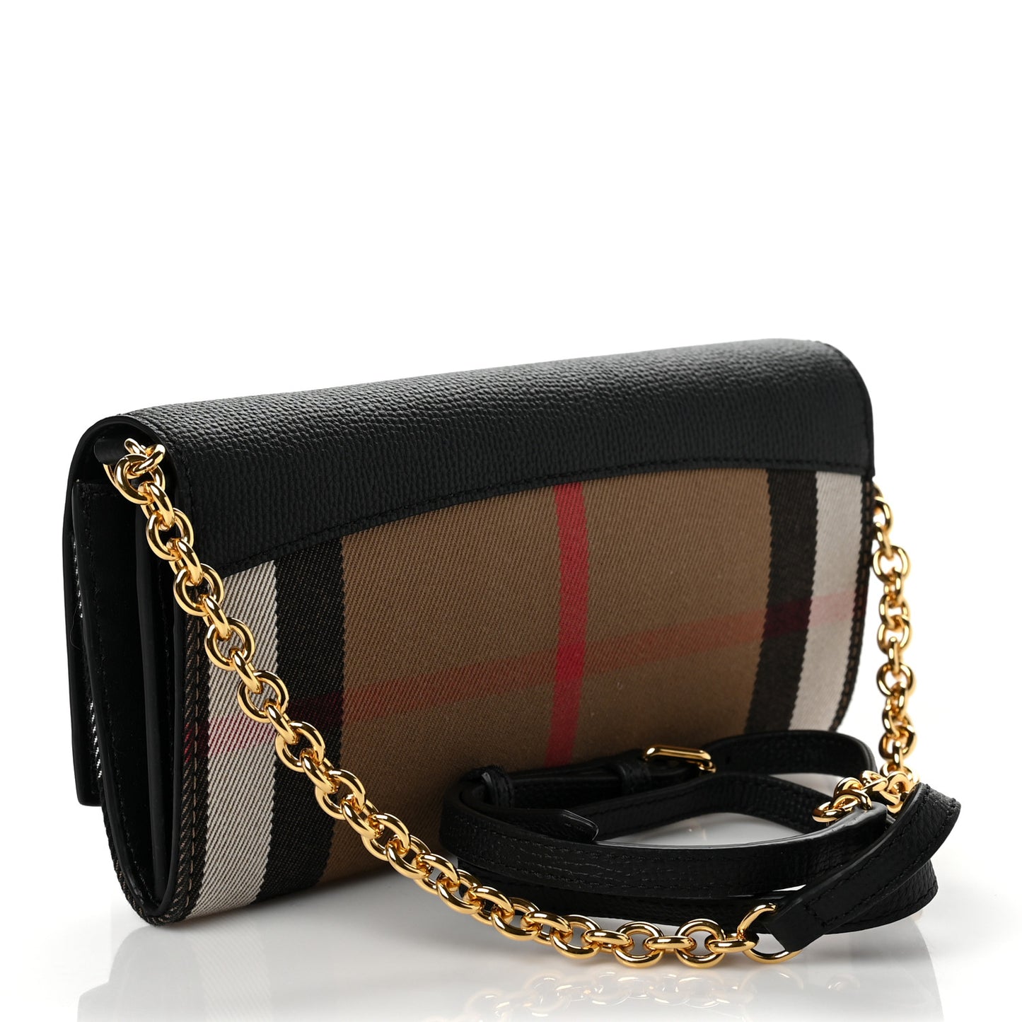 Grainy Calfskin House Check Henley Wallet On Chain Black