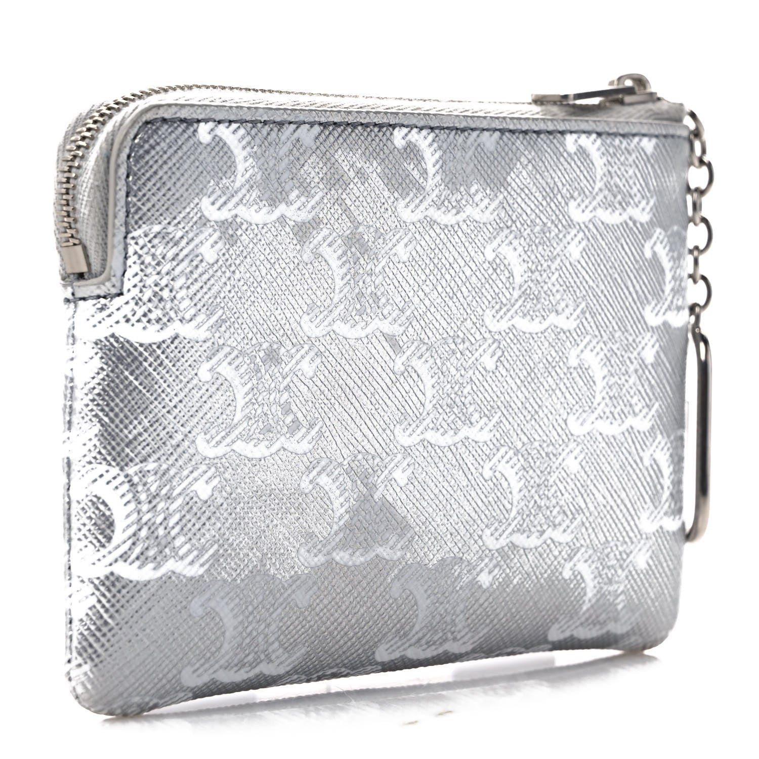 Celine Triomphe Canvas Coin and Card Pouch Silver White 3 of 7