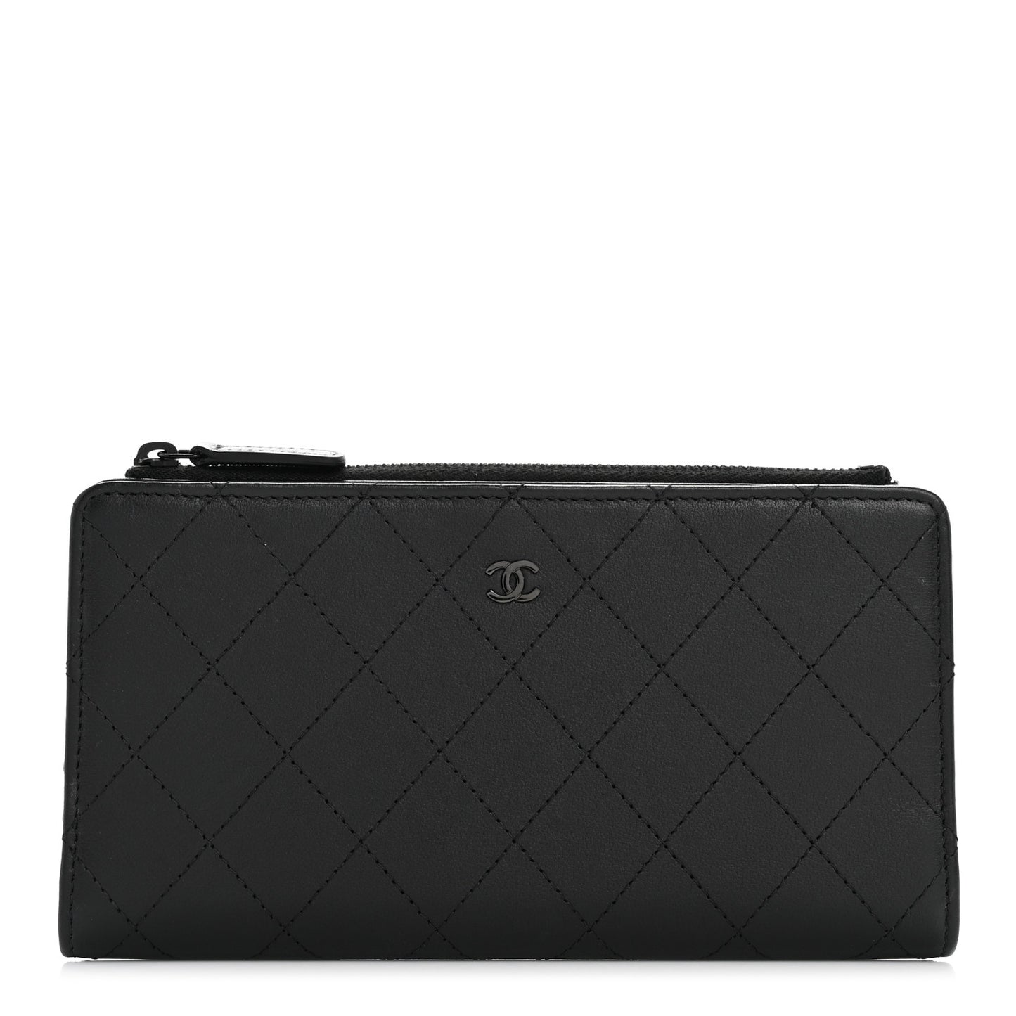 Grained Calfskin Quilted Long Zipped Wallet So Black