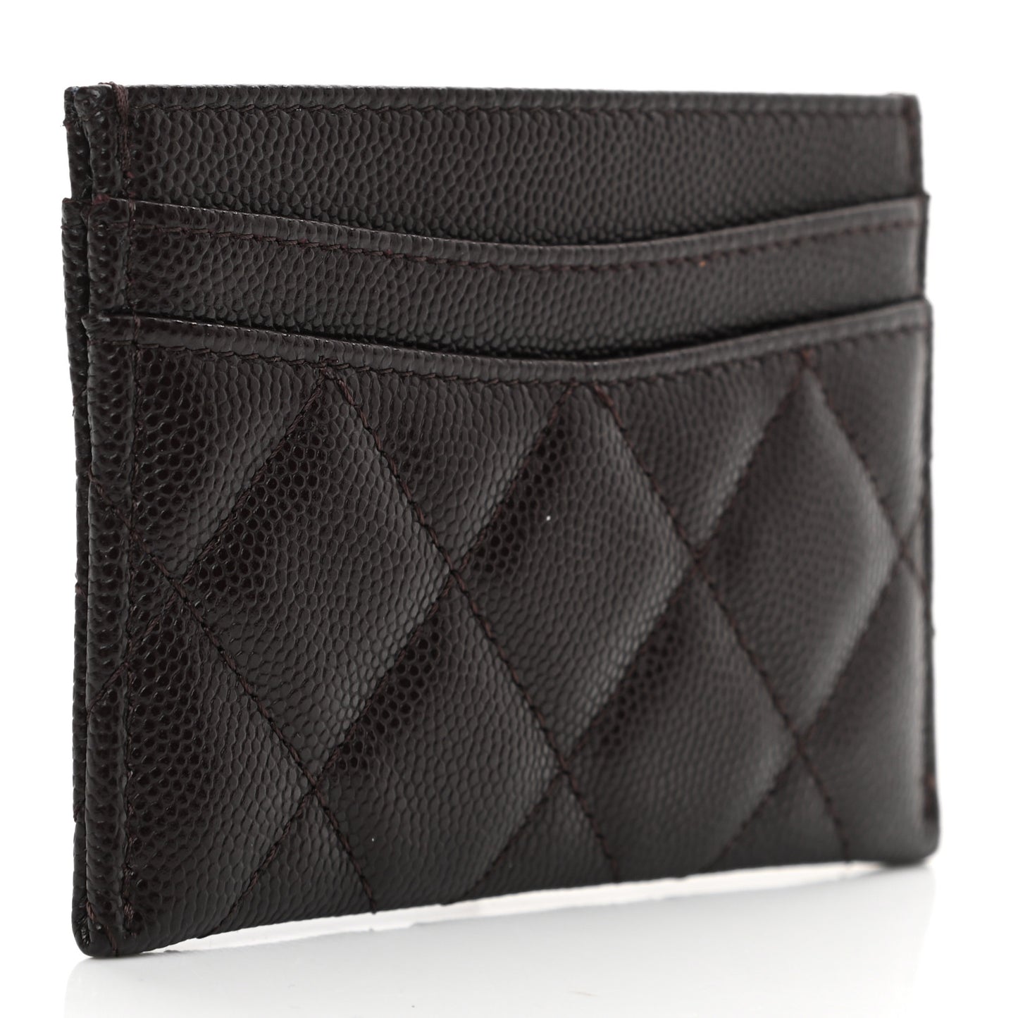 Caviar Quilted Card Holder Dark Brown