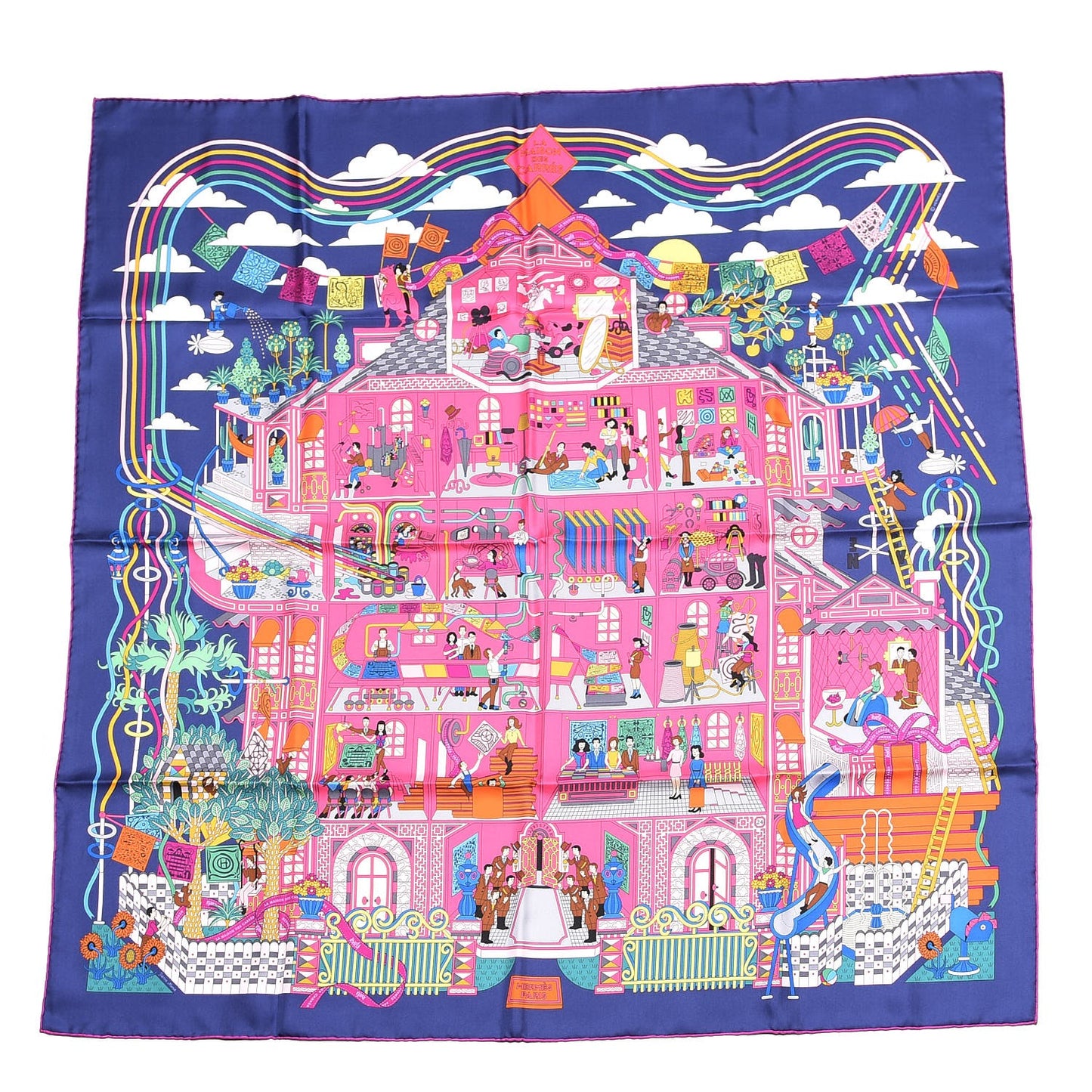 Silk La Maizeon Des Carres Scarf 90 Marine Rose Vert