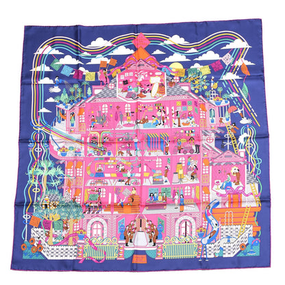 Hermes Silk La Maizeon Des Carres Scarf 90 Marine Rose Vert 1 of 5