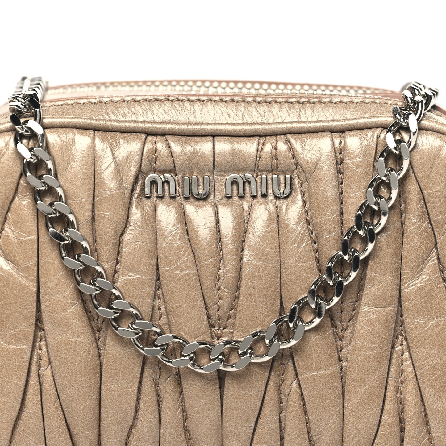 Vitello Lux Matelasse Double Zip Chain Crossbody Bag Cammeo
