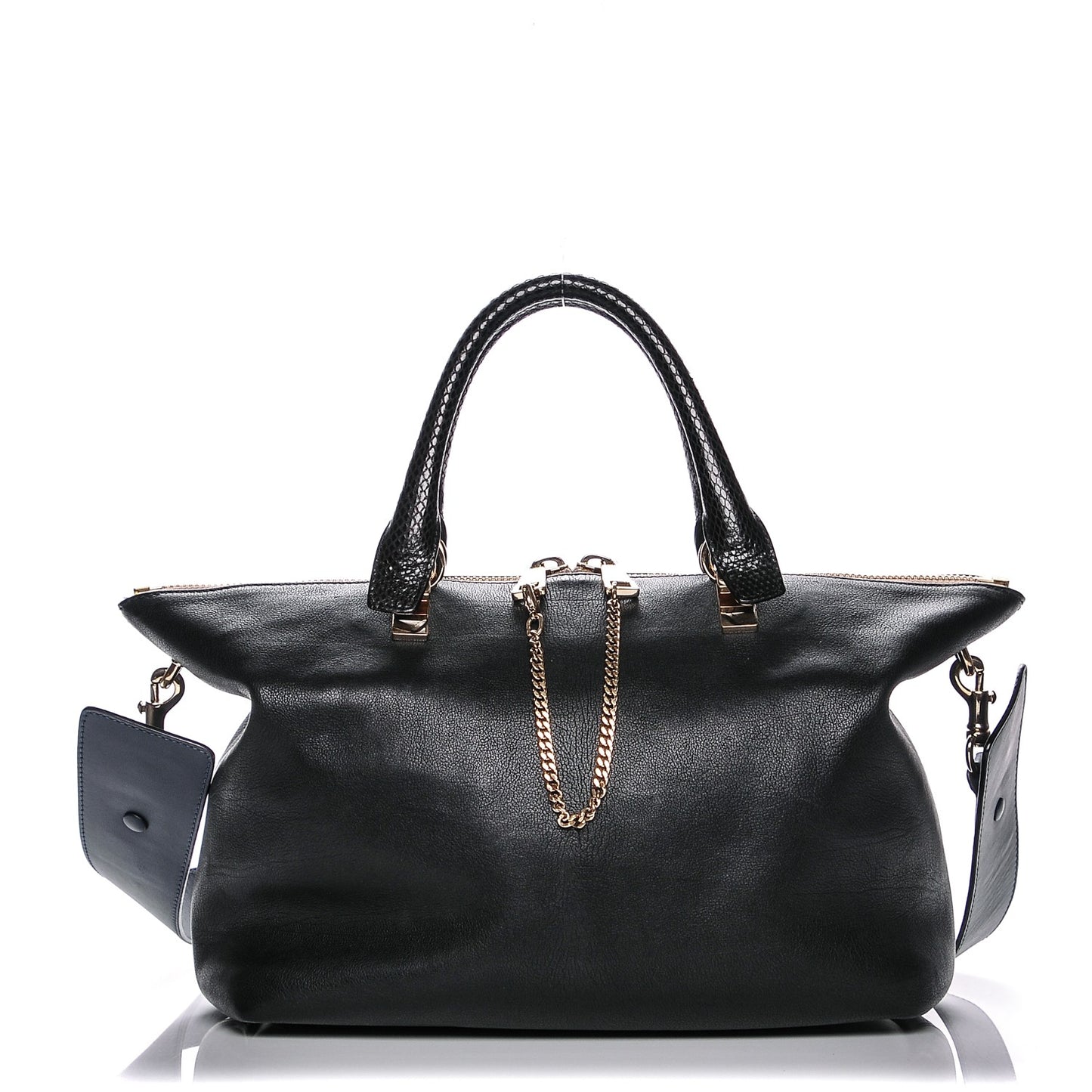 Smooth Calfskin Snakeskin Medium Baylee Tote Black