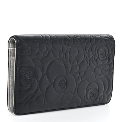 Chanel Lambskin Camellia Embossed Yen Wallet Black 3 of 9