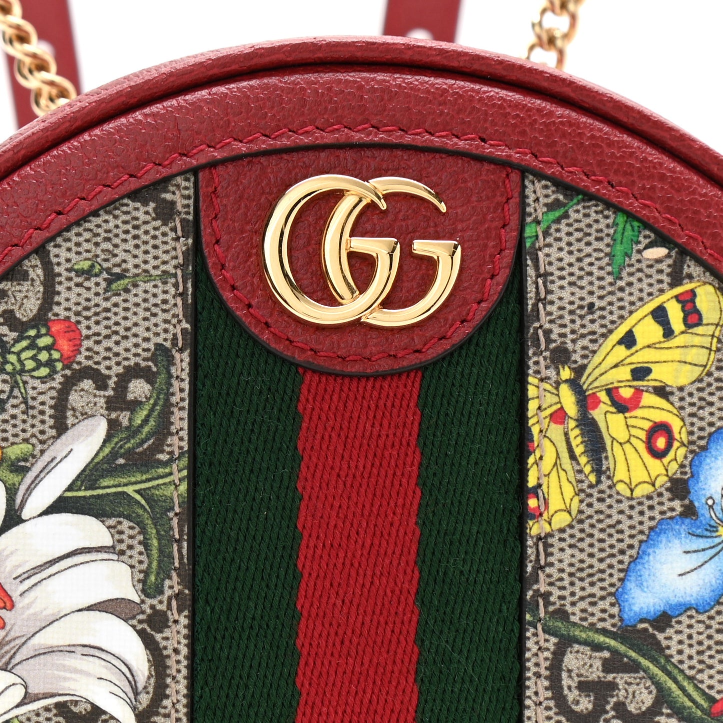 GG Supreme Monogram Web Flora Mini Ophidia Round Backpack Red