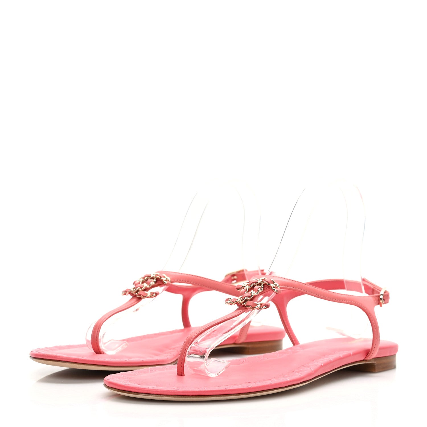Chanel Lambskin Chain CC Logo Thong Sandals 40 Pink 3 of 7