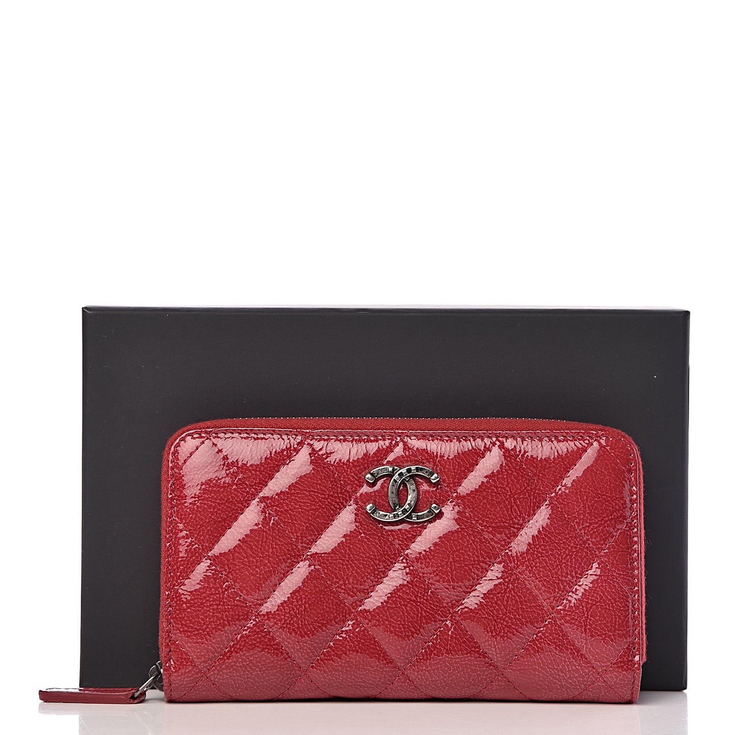 Patent Goatskin Paris Dallas Zip Around Wallet Red