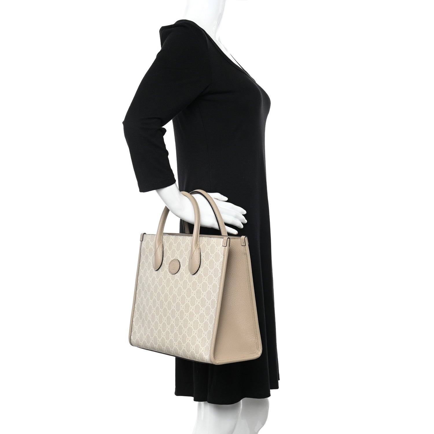 Gucci GG Supreme Monogram Textured Dollar Calfskin Small Retro Interlocking G Tote Bag Beige Mystic White Oatmeal 2 of 10