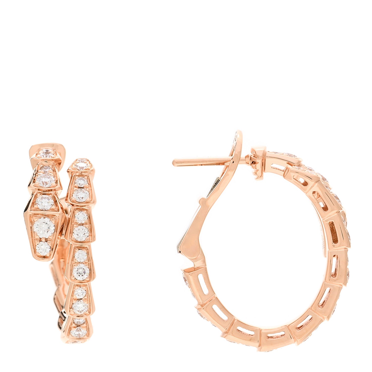 Bulgari 18K Rose Gold Diamond Serpenti Viper Hoop Pave Earrings 1 of 6