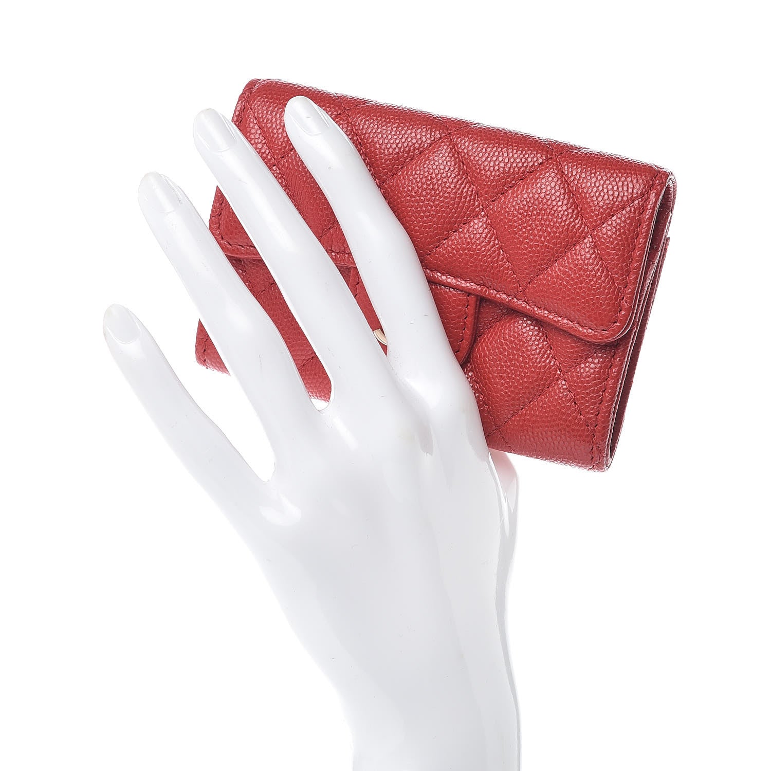 Chanel Caviar Quilted Flap Card Holder Wallet Red 2 of 9