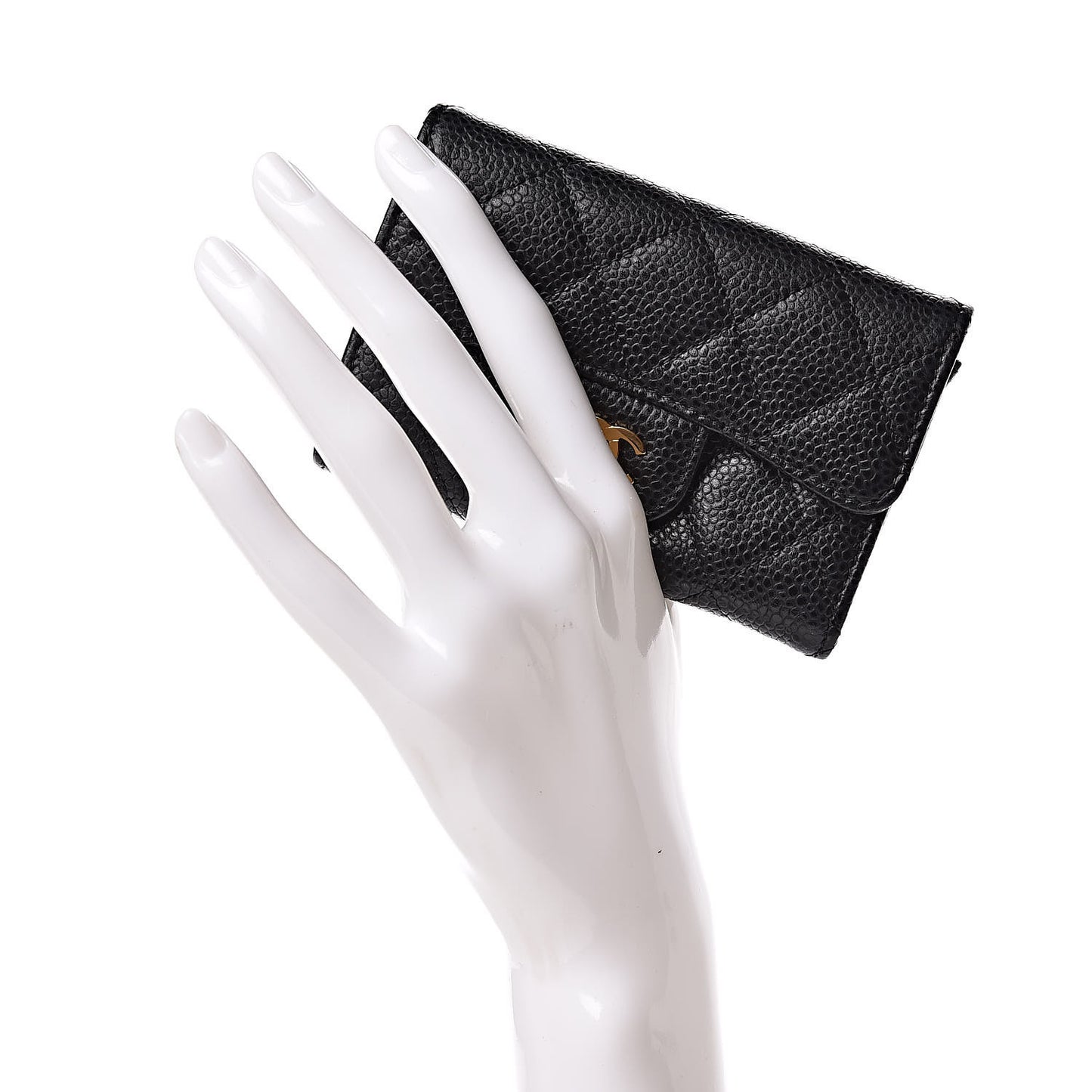 Caviar Quilted Flap Card Holder Black