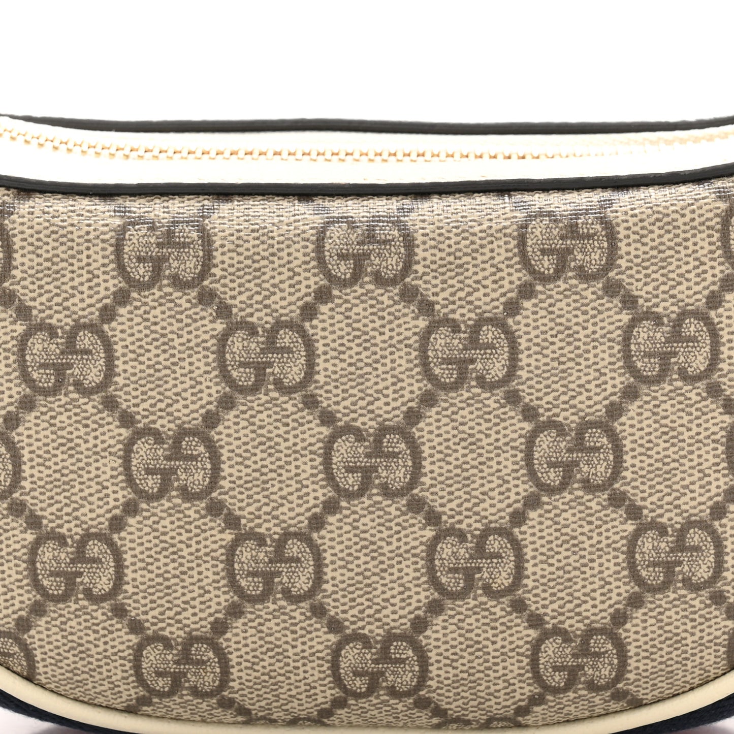GG Supreme Monogram Textured Dollar Calfskin Web Mini Ophidia Half Moon Hobo Beige Ebony Mystic White