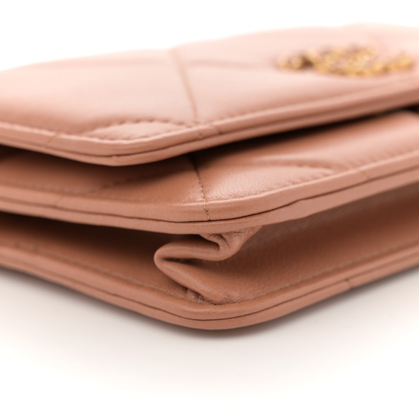 Lambskin Quilted Chanel 19 Wallet On Chain WOC Brown