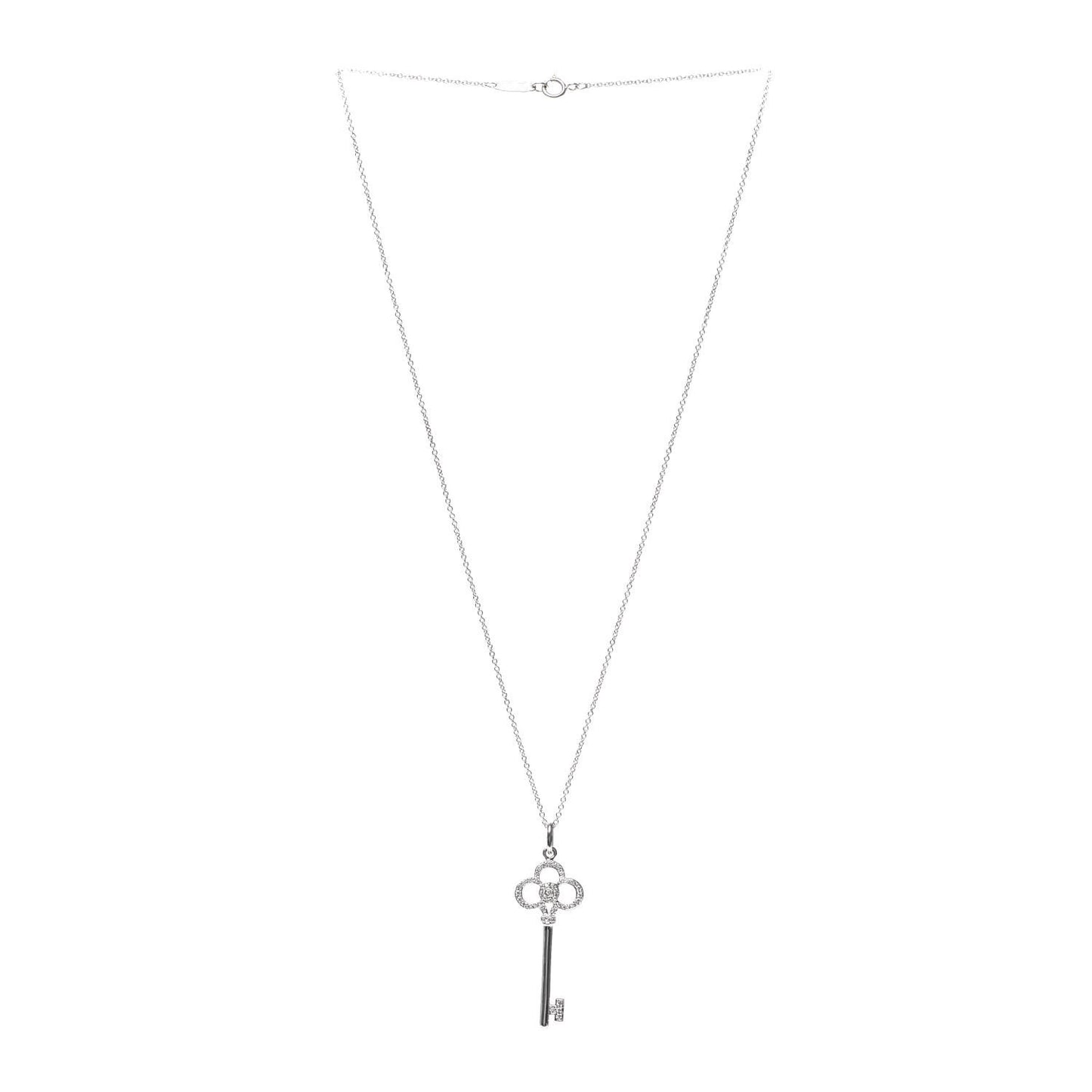 18K White Gold Diamond Crown Key Pendant Necklace