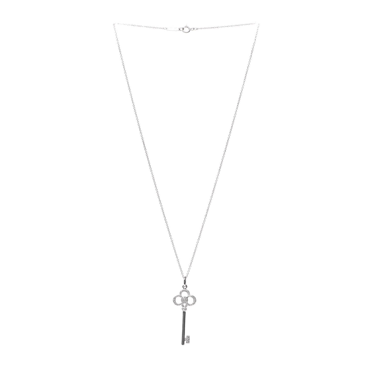 Tiffany 18K White Gold Diamond Crown Key Pendant Necklace 3 of 5