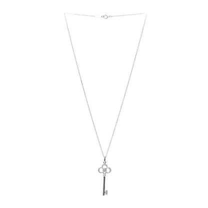 Tiffany 18K White Gold Diamond Crown Key Pendant Necklace 3 of 5