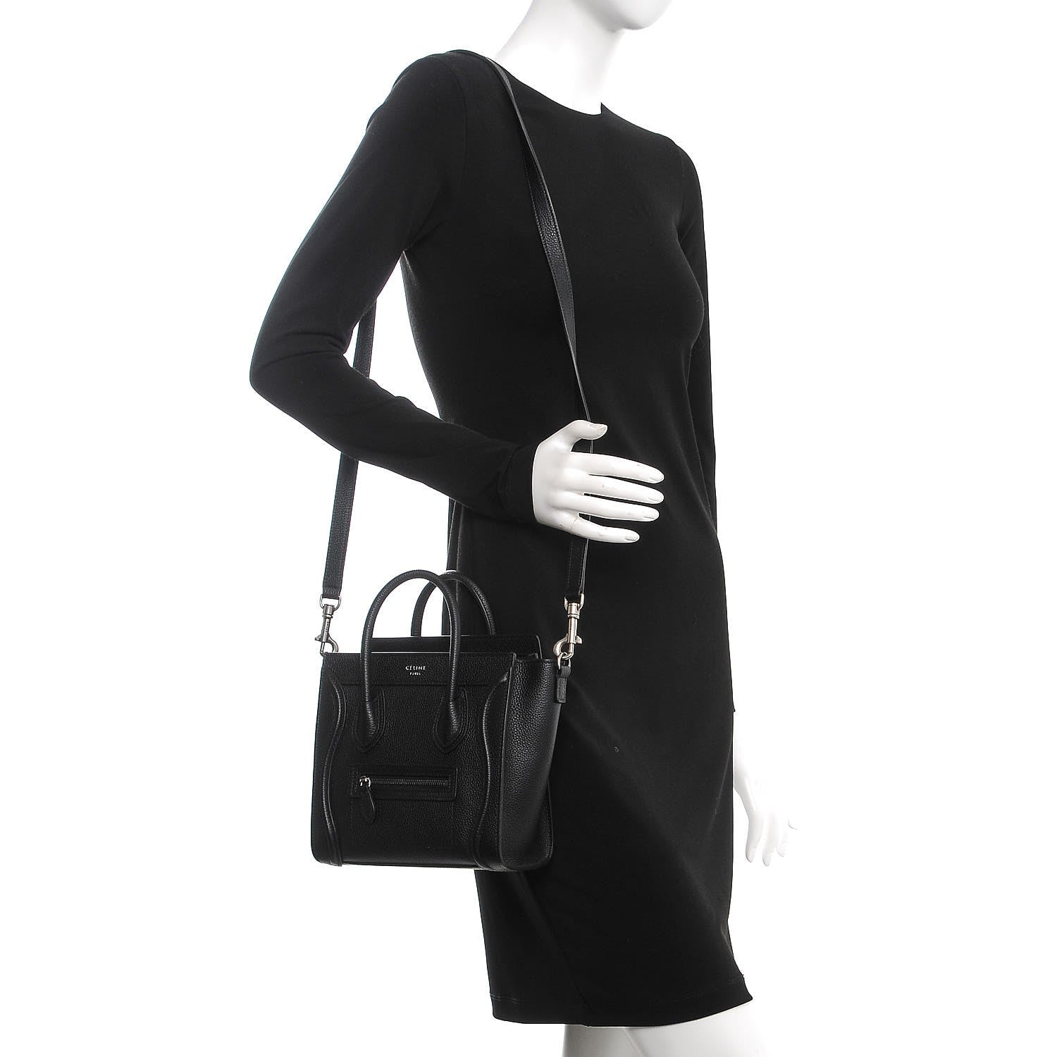 Celine Drummed Calfskin Nano Luggage Black 2 of 8