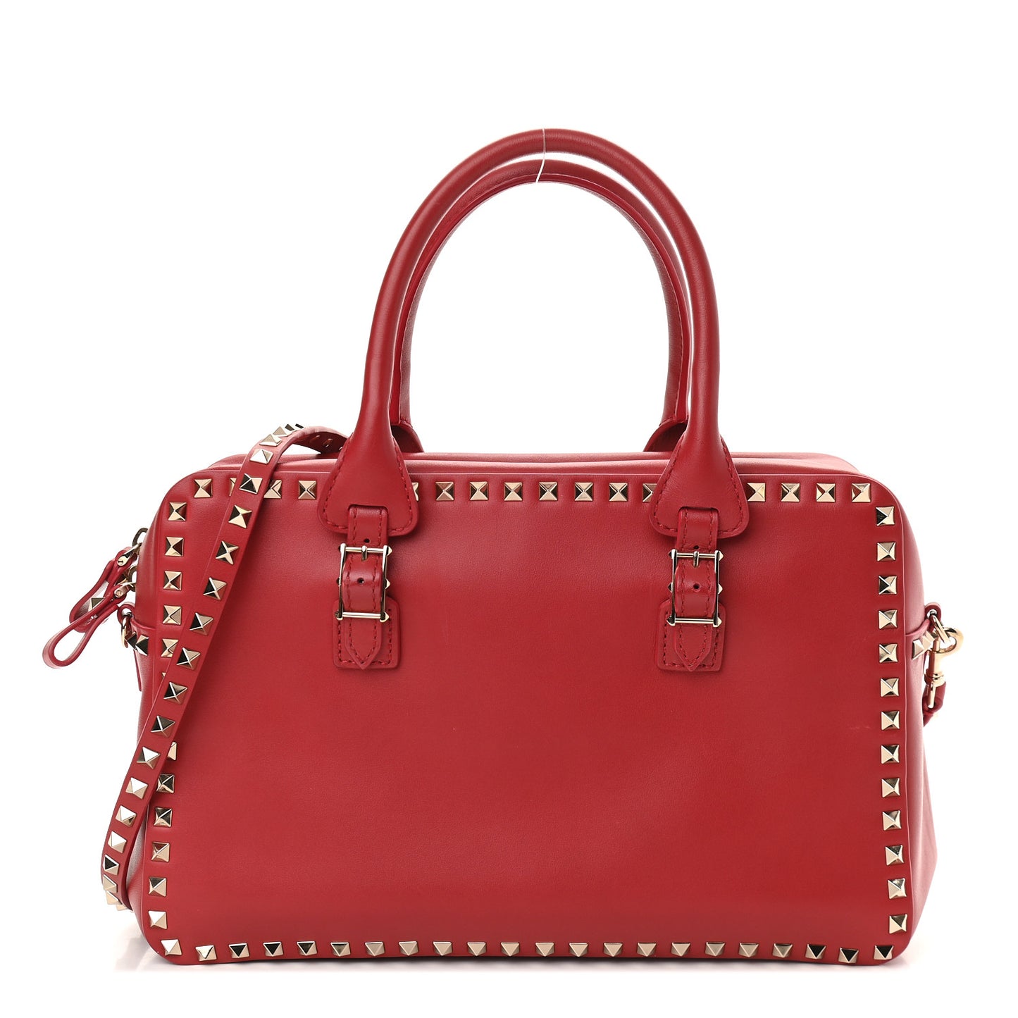 Vitello Rockstud Top Handle Satchel Rosso Valentino