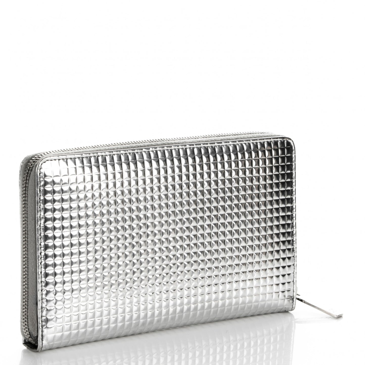 Patent Embossed CC Large Zip Around Organizer Wallet Silver