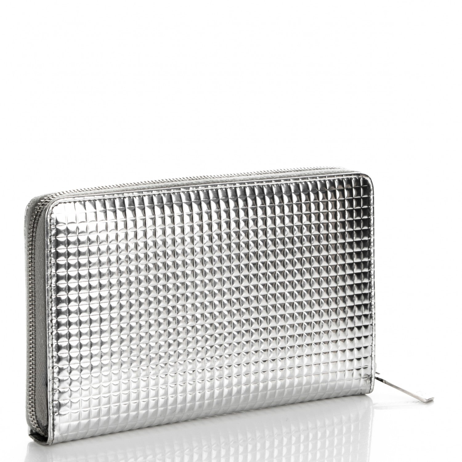 Chanel Patent Embossed CC Large Zip Around Organizer Wallet Silver 3 of 7