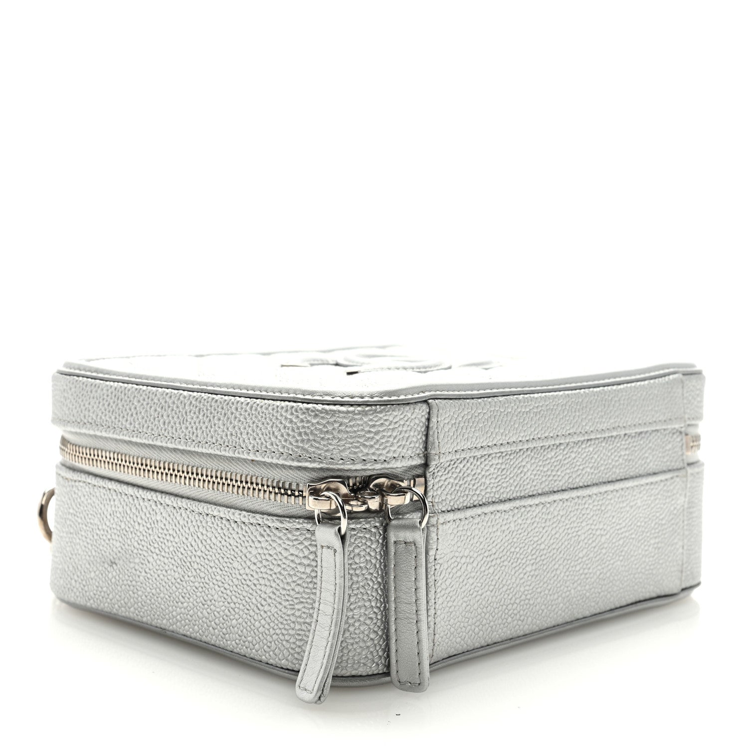 Chanel Metallic Caviar Quilted Medium CC Filigree Vanity Case Silver 4 of 9